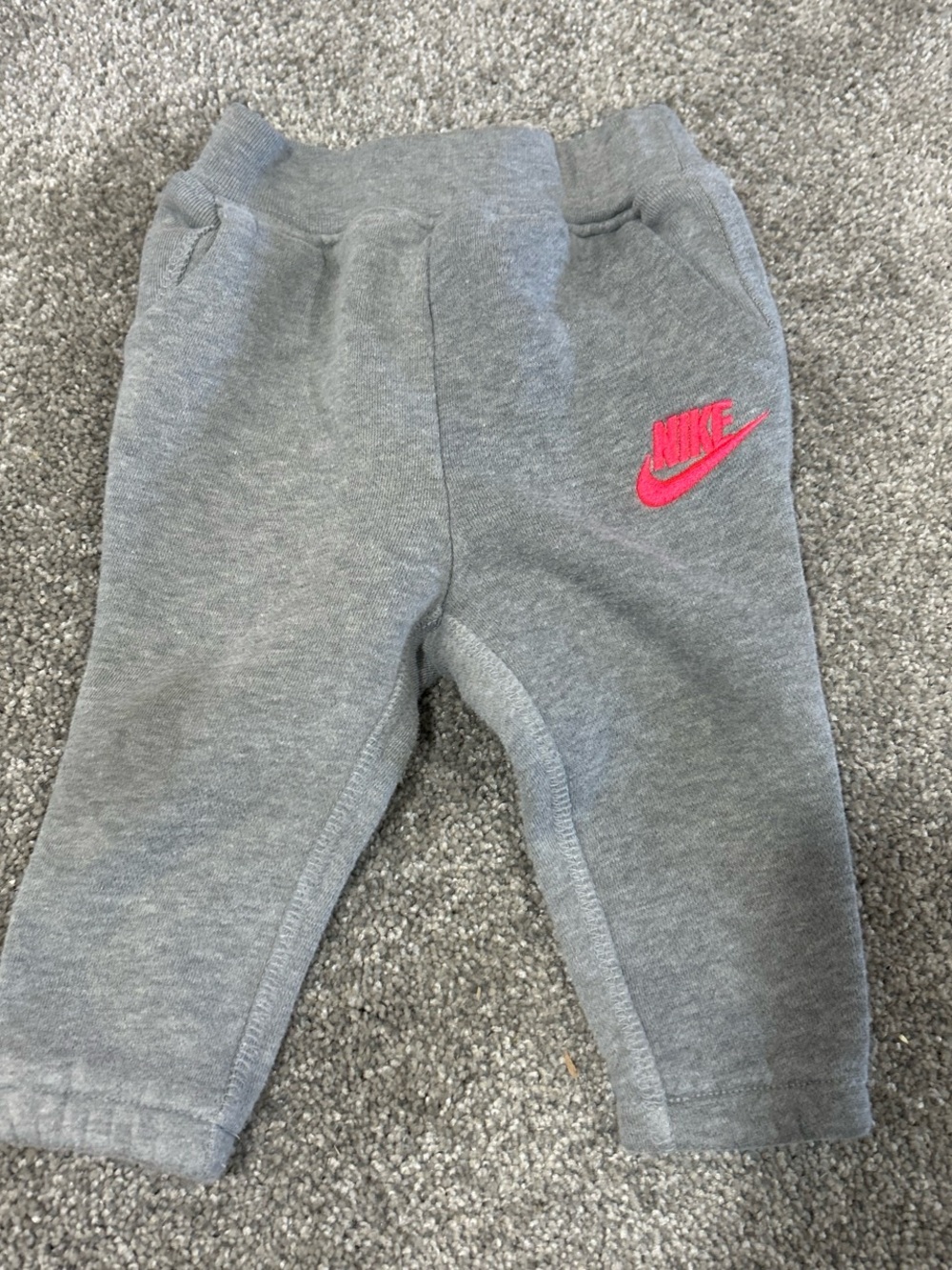 Nike Kids Grey Sweatpants with Pink Swoosh Size 6/9 Months